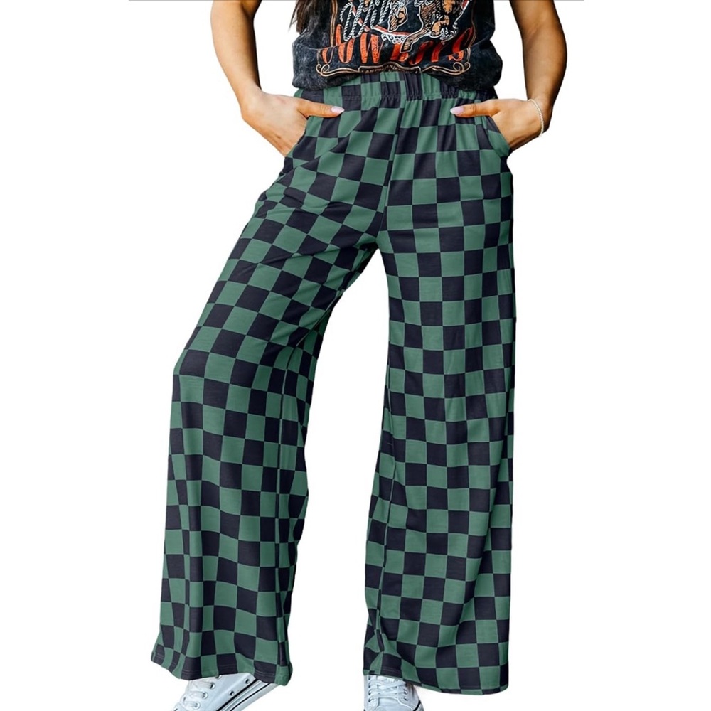 Star Blvd - Black + Green Checkered Pants